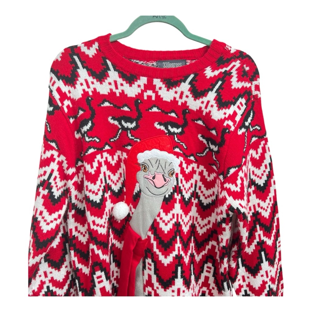 33 Degrees Ostrich Santa Scarf Ugly Christmas Sweater Red Knit - Picture 4 of 12